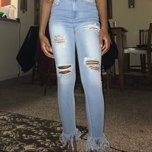 Fringe Hem Ripped Skinny Jeans